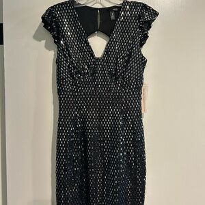 Aqua Black Sequin Backless Dress